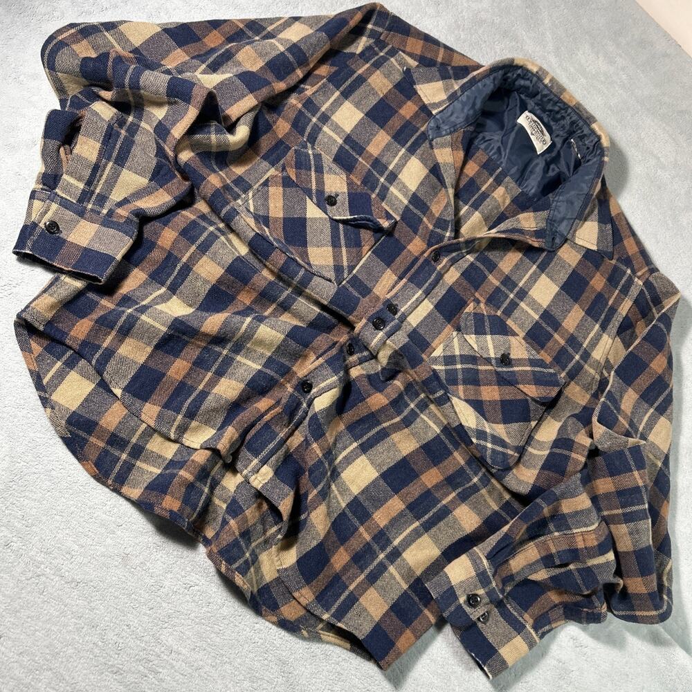 70s 80s Field Master Perma Prest Flannel Button Up Shirt Mens Medium Plaid Lined